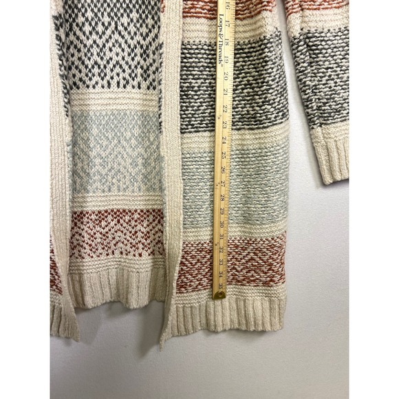 Boho Coastal Universal Thread Womens L Cream Striped Longline Cardigan Sweater - Picture 6 of 9